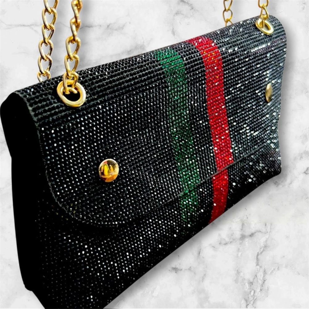 Black Beaded Clutch with Gold Chain